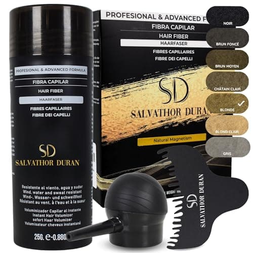 Fibres Capillaires Salvathor Duran 25 gr – Dissimule la Calvitie - Couvre la Perte de Cheveux - Crée du Volume Capillaire pour Hommes et Femmes - Kit Fibre de Cheveux + Pompe + Peigne (Blond)