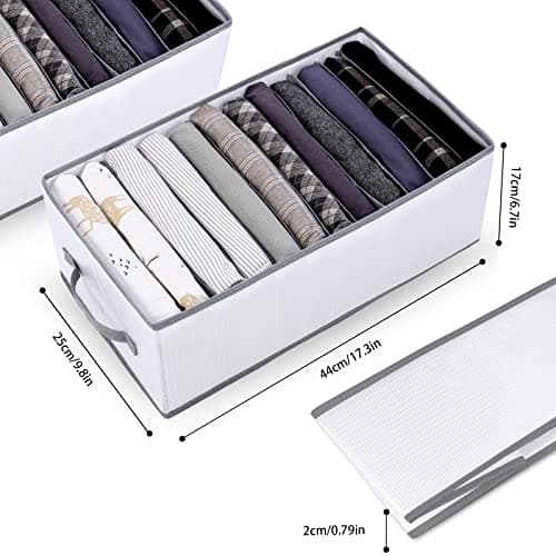 sprecenk Boîte de Rangement Vetement, 12 Grilles Armoire Organisateur de Vêtements, 2PCS Organisateur de Tiroir Pliable pour T-shirts, Shorts, Jupes, Gris