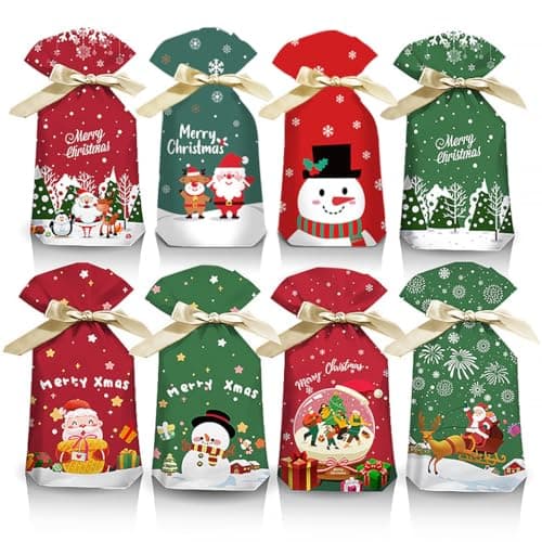 haweeli Sacs Cadeaux de Noel assortis avec cordon de serrage, 48 Sac Cadeau Petit Sachet à Friandises pour Bonbons Biscuits Cadeaux pour Enfants