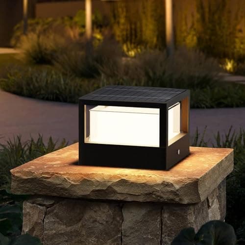 ACMHNC Borne Éclairage Extérieur Solaire, LED Borne Lumineuse Exterieure, Lampe de Jardin Exterieur Etanche Lampadaire Solaire Exterieur, Blanc Chaud, Pour Chemins Terrasse Patio, Noir