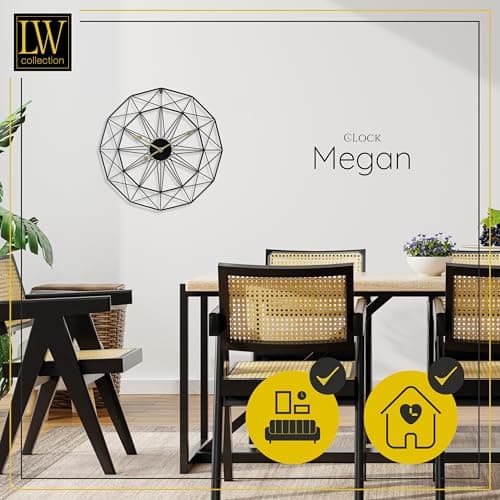 LW Collection Horloge Murale Megan Noir 60 cm - Grande Horloge Murale Industrielle en Métal - Horloge Murale Moderne - Mouvement Silencieux - Horloge Silencieuse