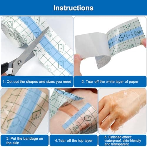 5cm X 10m Bandage Transparent Imperméable Pansement Tatouage Waterproof Etanche Post Surgical film de tatouage, Transparent AdhéSif Médical Bandage Sparadrap Anti-Allergique pour Sport Natation