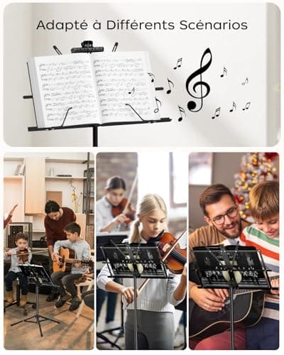 K KASONIC Pupitre, Kasonic 2 en 1 support de partition pliable à double usage et support de livre de bureau, portable et léger avec support de clip de feuille de musique