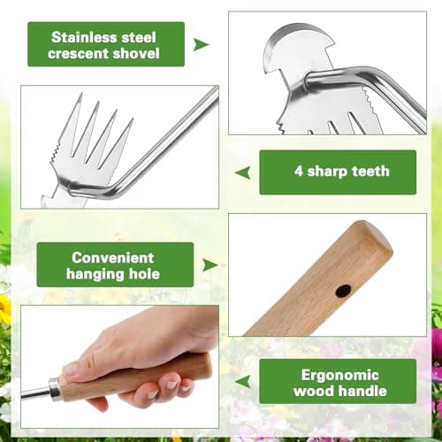 ADERTOS Outil de Désherbage Manuel Désherbeur À Main Outils Arrache Mauvaise Herbes Jardinage Outils de Désherbage Manuel de Jardinage Outil de Désherbage Manuel à 4 Dents Extracteur Mauvaises Herbes