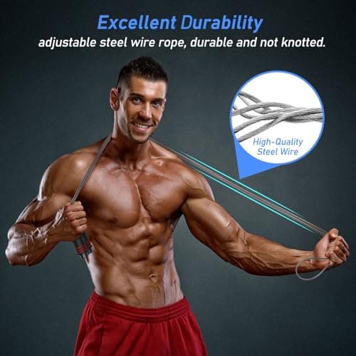 Blukar Corde à Sauter, Speed Jump Rope Réglable pour Hommes & Femmes, Roulements à Billes en Acier, Poignées Antidérapantes en Mousse, Câble en Acier pour Fitness, Crossfit, Sport, Boxe, GYM