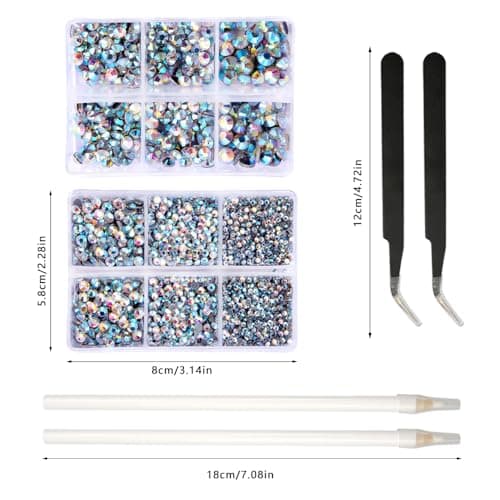 duisoad 6600 Pcs Strass Dos Plat Cristal Hotfix Strass Flatback Nail Art Gems Avec Pincette et Strass Stylo de Cueillette pour Manucure et Décoration du Visage 6 Tailles Mixtes SS6-SS30