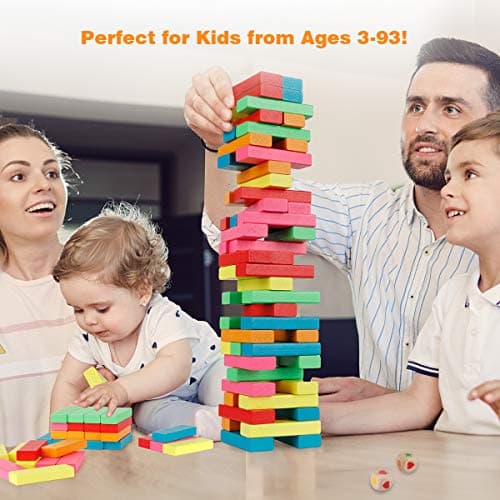 Coogam Blocs en Bois Jeu D'empilement avec Sac De Rangement, Coloré Équilibrage Puzzles Jouets d'apprentissage Éducatif Tri Famille Jeux Montessori Jouets Cadeaux
