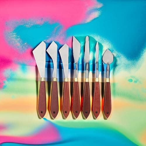 Inoxydable Couteau PeintureCouteau à Palette de Spatule Peinture Grattoir de Mélange de Peinture, 7Pcs Spatule Peinture Acrylique Painting Tools