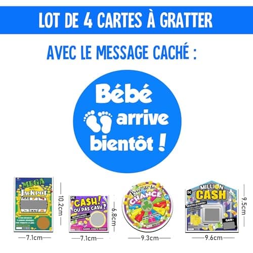 Carte à gratter Annonce Grossesse - bébé arrive bientôt ! (4 Cartes "Bébé arrive bientôt!" (Million cash, mega jackpot, Roue de la Chance, Cash ou pas Cash) !)