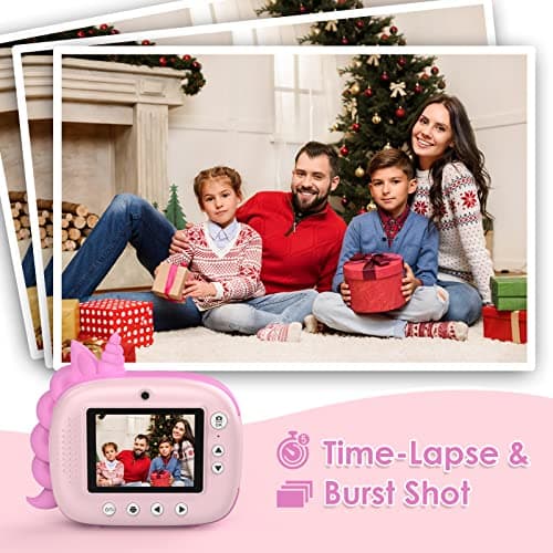 HiMont Appareil Photo Numérique Instantané,avec Papier d'impression & Carte TF 32G, Caméra Vidéo avec Stylos Colorés pour Le Bricolage, Cadeau pour Filles Garçons de 3-14 Ans