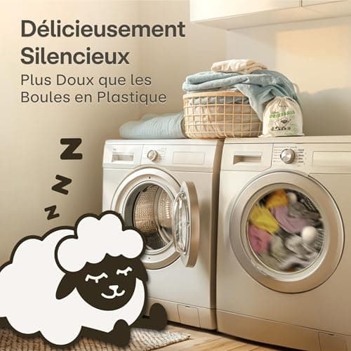 6 Boules de Séchage en Laine de Mouton Organique - Balles de Séchage pour Sèche-Linge - Boule de Sechage Réduit le Temps et Adoucit le Linge - Parfaites pour le Duvet