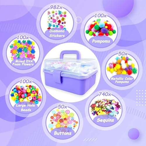 3000 Activites Manuelles pour Enfants Bricolage Enfants Kits de Loisirs Créatifs Boîte de Bricolage à 3 Niveaux avec Pipe Cleaners pour Enfants de 4-6, 6-8, 8-12 ans Cadeaux pour Filles Garçons,Violet