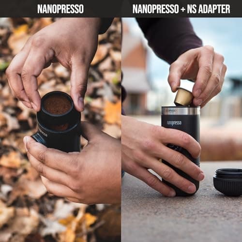 WACACO Nanopresso Machine à Espresso Portable avec NS Adapter, Compatible avec les Capsules NS et le Café Moulu, Ensemble de Machine à Café de Voyage Manuel, Parfait pour le Camping