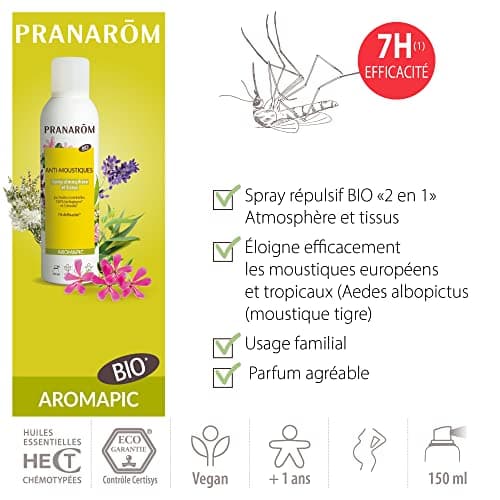 Pranarôm - Spray Anti-Moustiques aux Huiles Essentielles Bio - Aromapic - Spray Atmosphère et Tissus 150 ml