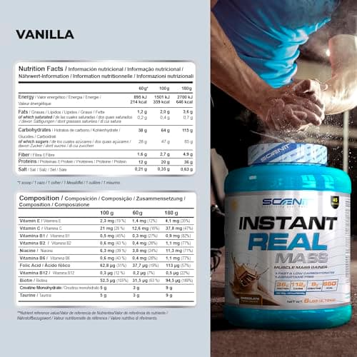 Instant Real Mass - 2,72 kg - Gainer Prise de Masse - Gainer Mass - Proteine mass gainer - Mass Gainer - Weight Gainer - Proteine Gainer - Gainer avec Creatine (2,72 kg, Vanille)