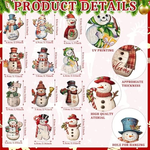 Petits Pendentifs Bois Noël 24 Pièces Decoration Sapin Noel en Bois Pendentifs en Bois de Noël Sujet de Decoration en Bois Noel pour Sapin de Noël Cheminée de Fenêtre Bar Décoration (D)