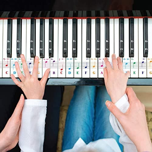 Piano et clavier Notes de musique Ensemble de stickers pour les touches de couleur et Noir, Transparent et amovible, idéal pour enfants et débutants Stickers pour 37/49/54/61/88 touches (Couleur,noir)