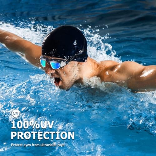 RISEOFLE Lunette Piscine Adulte, Lunettes de Natation Unisexes pour Homme et Femme, Lunette Polarisée Avec Protection Antibuée et Anti-UV(Blanc)