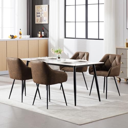 WOLTU Chaise de Salle à Manger, Chaise de Cuisine Rembourrée avec Dossier, Accoudoirs, Pieds en Métal, Chaise Ergonomique pour Salon, Bureau, en Simili Cuir Vintage, Marron foncé, EZS03dbr-1