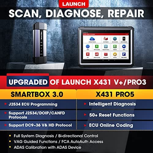 LAUNCH X431 Pro5 Valise Diagnostic Auto, Outil de Programmation J2534 sans Restriction IP, 50+ Fonctions Réinitialisation, Codage ECU, Fonctions Guidées, Personnalisation, Test Actif, Antidémarrage