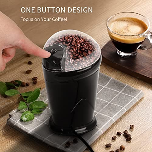 Aigostar Moulin à Café Électrique, Moulin à Épices Avec Lame En Acier Inoxydable, Moulin Multifonctionnel pour Moudre Grains à Café, Épices, Graine, Capacité de 60 gr, 150W, Noir