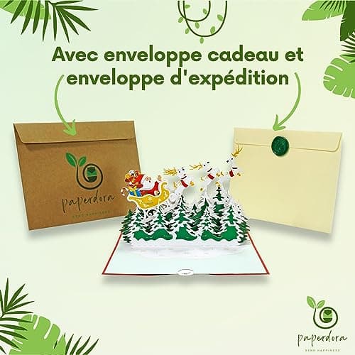 paperdora® Carte Pop-Up 3D „Noël“ avec Enveloppe et Cachet de Cire - Carte de Vœux Carte Cadeau Bon Cadeau