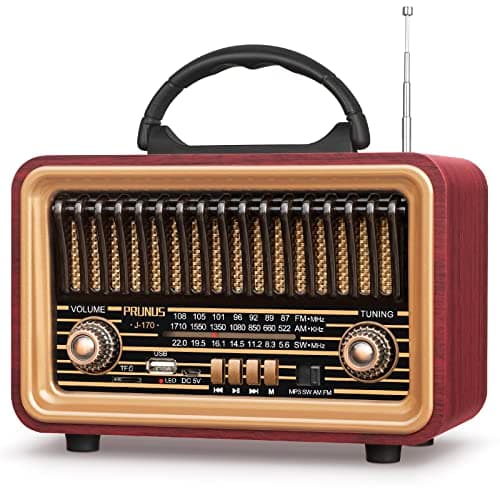 Poste Radio Vintage, PRUNUS J-170 Radio Vintage Retro AM/FM/SW Radio Portable Rechargeable avec Batterie 1800mAh, Radio Bluetooth avec Son Stéréo Puissant, Support pour USB/TF/TWS