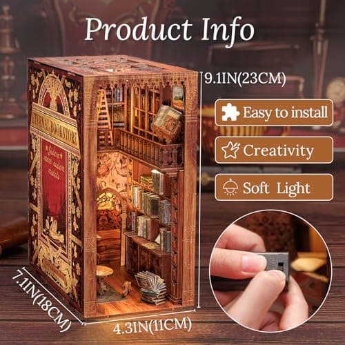 CUTEBEE DIY Book Nook Kit – Kit de Maison de poupées Miniatures avec Meubles et lumière LED, Puzzle 3D en Bois, Serre-Livres d'art, Kits de modèles pour Adultes à Construire, Eternal