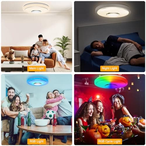 OGVDOE 48W Plafonnier Rond LED Dimmable Changement de Couleur RGB Lampe de Plafond Ø30CM Éclairage de Plafond LED avec Haut-parleur Bluetooth Télécommande et App Contrôle pour Chambre Salon