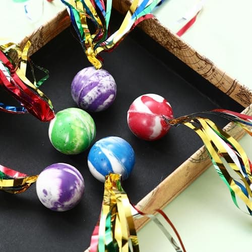 HAOYULUO 30 Pièces Balle Rebondissantes,Balle Rebondissante avec Ruban,Convient pour Les Fêtes d'enfants, Les Cadeaux d'anniversaire, Les Fêtes de Fin d'année et Autres Occasions