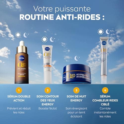 NIVEA Q10 Energy Soin de Nuit Booster d'éclat (1x50 ml), crème anti rides enrichie en Q10 pur & Vitamine C, crème anti-âge pour un teint éclatant, crème visage énergisante peaux ternes et fatiguées