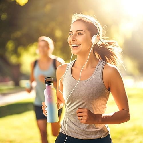 HoneyHolly Gourde Isotherme - Bouteille Isotherme 1L - Gourde INOX avec Paille - Gourde Sport Étanche - 18/8 Acier Inoxydable, Bouteille d'eau pour Sport, Randonnée, École, Bureau