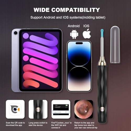 EarFairy Otoscope Oreille 1080P HD 3,5mm Camera Iscope IP67 Étanche Nettoyant Oreille Avec 6 Lumières LED Outil de Nettoyage d'oreille Adapté aux Smartphones et Tablettes IOS et Android