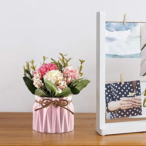 2 Pièces Vase Ceramique, Vase à Fleurs de Style Nordique, Ensemble de Vases Fleurs Moderne Style Géométrique pour Bureau, Décoration La Maison, Mariage, Salon, Table (Blanc + Rose)