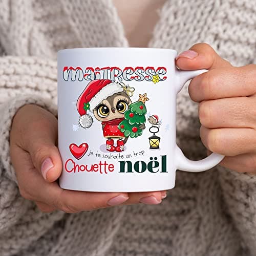 ÉNJA Création Cadeau NOËL - Mug Maîtresse. MAÎTRESSE/Tasse – Joyeux Noël - Cadeau fêtes de fin d'année personnalisé. Cadeau original. Céramique haute qualité 11oz - 320 ML (MAÎTRESSE)