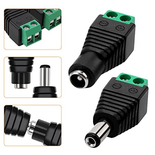 KUOQIY 7 Paires 5.5mm x 2.1mm DC Connecteur d'alimentation Mâle et Femelle, 12V Mâle Femelle Adaptateur de Prise à Vis, pour Caméra CCTV