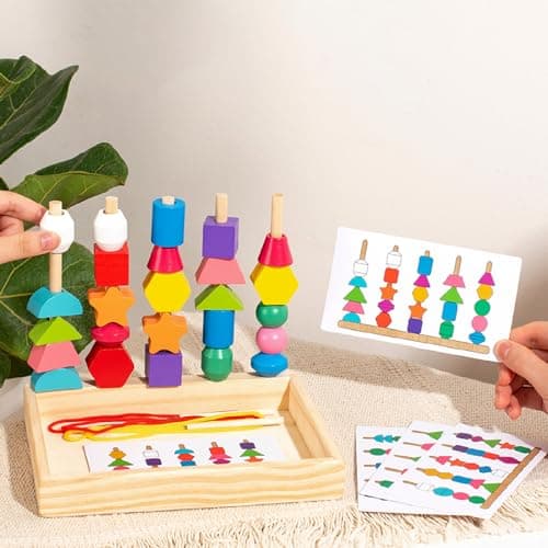 ENIKMOSD Jouet Montessori à Empiler et de Tri 2 3 4 5 6 Ans,Jouet éducatif Enfant,Jouets de Perles de Laçage en Bois,Jouet de motricité pour Bébé Enfant,Jeux D'activité et de Développement
