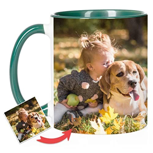 Wanapix | Tasse Personnalisée avec Photo et Texte | Tasse à Café Personnalisable | Céramique Mug | Cadeau Original | Va au micro-ondes | 325ml | Intérieur et Poignée Vert