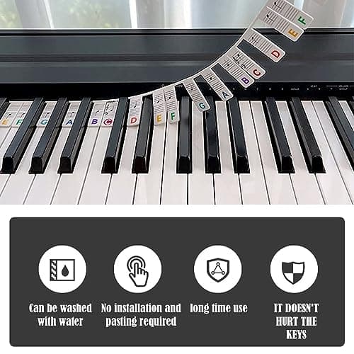 BDSHUNBF Étiquettes de Notes de Piano, Notes de Clavier de Piano Amovibles en Silicone, Autocollant Piano Convient Aux Pianos à 88 Touches, Aide Pour Les Débutants, Réutilisable, avec Boîte(Couleur)