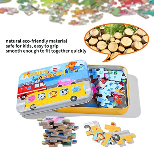 BBLIKE Boîte de 4 Puzzles en Bois pour Enfants, avec différents degrés de difficulté, Outil d'apprentissage éducatif - Meilleur Cadeau d'anniversaire pour garçons et Filles (série de Transport)