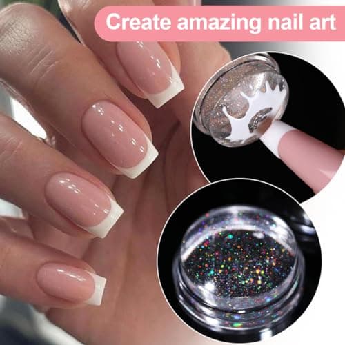 KGDUYC 1set French Manucure - Clear Nail Stamp Gel Nail Brush, Nail Stamp French Pointed Nail Liner Brush Nail Stamp avec tampon encreur Vernis à ongles Stamp pour Nail Art Design Accessoires