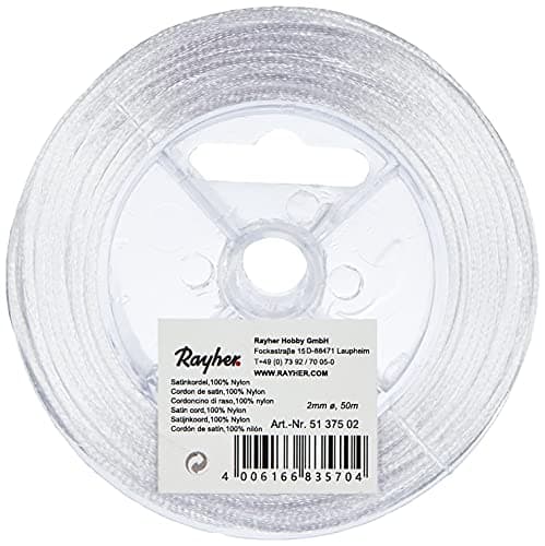 Rayher 5137502 cordon satin 2 mm de diamètre cordon pour bracelet, colliers, décoration de table, etc. cordon queue de rat idéal pour les activités d arts créatifs bobine de 50 m blanc