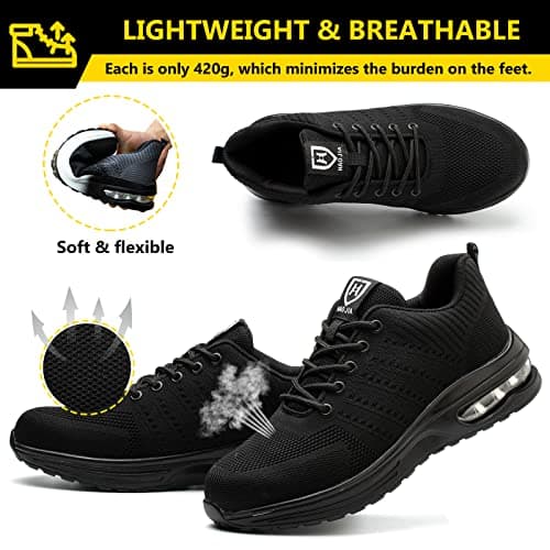 Baofular Chaussures de Sécurité Hommes Femmes Légère Basket Securite Confortable Antidérapante Chaussures de Travail Respirantes Noir 42 EU 260