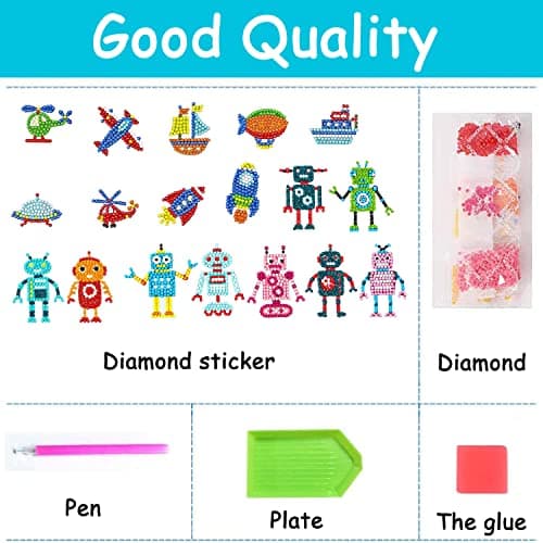 YGCHEN Diamond Painting Robot 5D Diamond Painting Autocollants Kits Enfants Peinture Diamant Voiture DIY Broderie Diamant pour Les Enfants et Les Débutants Adultes, 18 Pièces