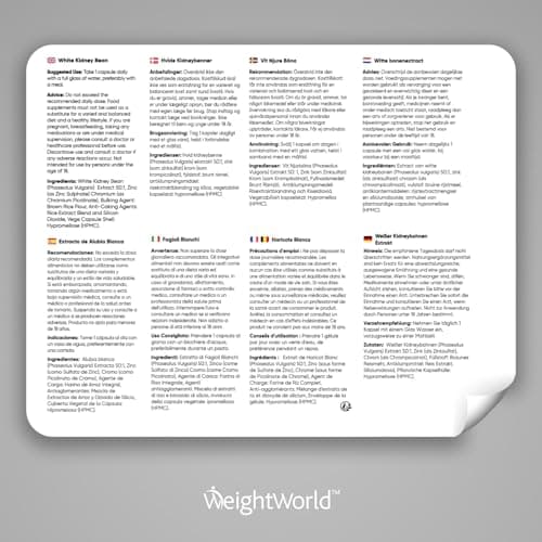 Haricots Blancs 5000 mg, 180 Gélules Vegan (6 Mois) Avec Zinc et Chrome Complément Alimentaire Pour Métabolisme des Glucides, Acides Gras et Glycémie - Extrait d'Haricots Blancs (50:1) - WeightWorld