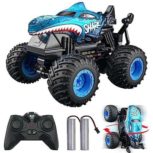 ACAMMZAR Voiture Télécommandée, 2.4GHz 20Km/h RC Monster Truck, RC Voiture Telecommandé Tout Terrain, avec 2 Batteries 60 Min+, RC Car avec LED Musique 360°Rotation, pour Enfants Adultes, Bleu
