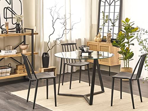 Table à Manger Moderne Ronde Glamour ⌀ 100 cm 4 Places en Verre Trempé Plateau Noir Kebri