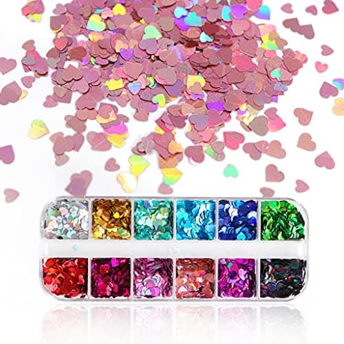 Yushu Paillettes holographiques, paillettes en forme de cœur, paillettes de remplissage en résine époxy, paillettes d'amour remplies d'époxy, pigments de slime, décoration de flocons de fabrication de