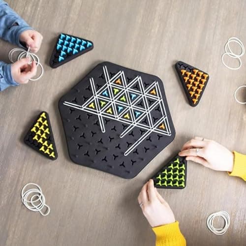 Triggle Rubber Band Game - Jeu De Triangle en Chaîne Amusant, Jeu Familial De Capture De Territoire, Jeu De Chevilles Interactif, Jeu D'échecs Triangulaire pour Enfant Et Adultes, Fête De Famille