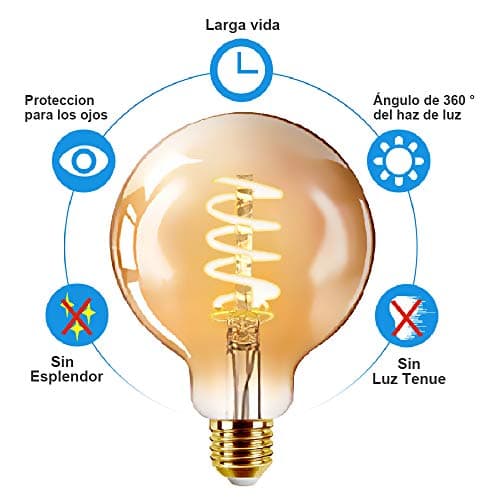 EXTRASTAR Lot de 2 Ampoule LED Edison Style Rétro Vintage, G125SP 6W E27 Blanc Chaud 2200K, 2 unités